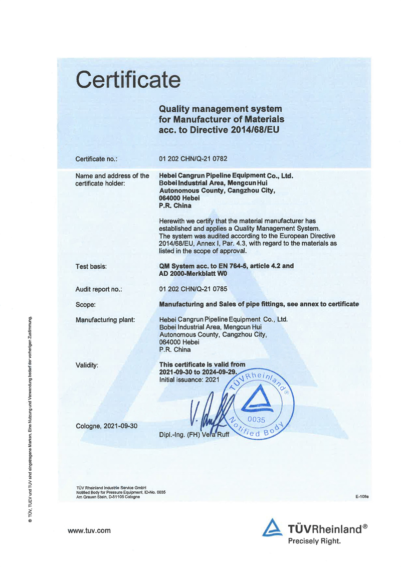 Certificate PED-AD2000--2019 French Certification